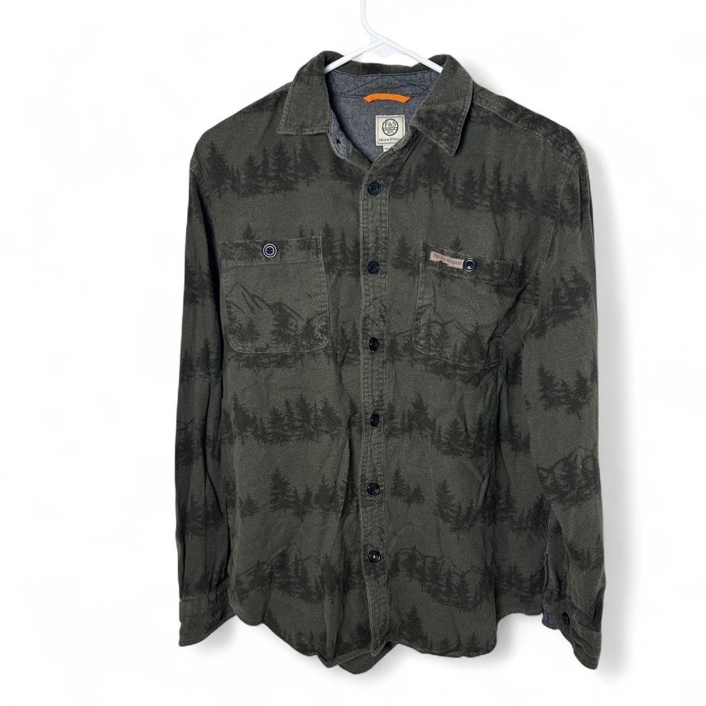 Field & Stream Men's Green Forest Tree Button Up Shirt Flannel Size Medium